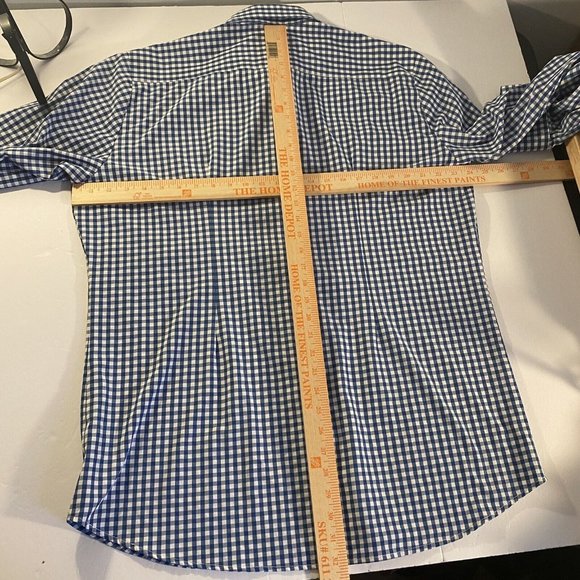 Mizzen+Main Mens Size 2XL Trim Fit Performance Shirt L/S Blue Plaid Gingham - Picture 8 of 8